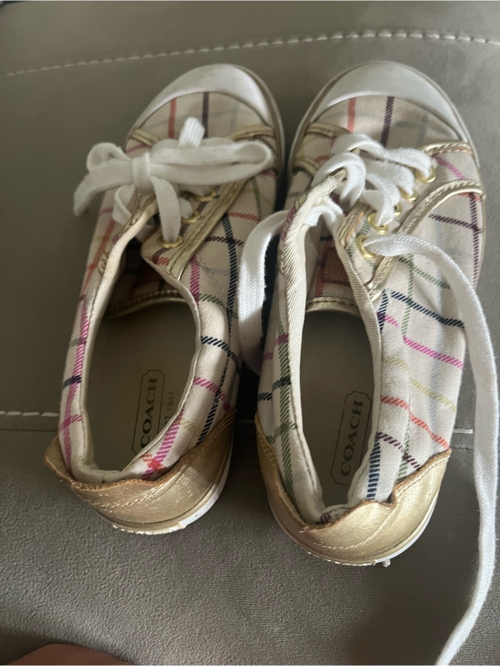 Coach Plaid Lace-Up Sneakers with Gold Heel